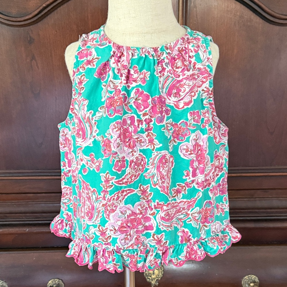 Crewcuts by J.Crew Girls Floral Paisley Sleeveless Top Size 6-7 Ruffle Hem